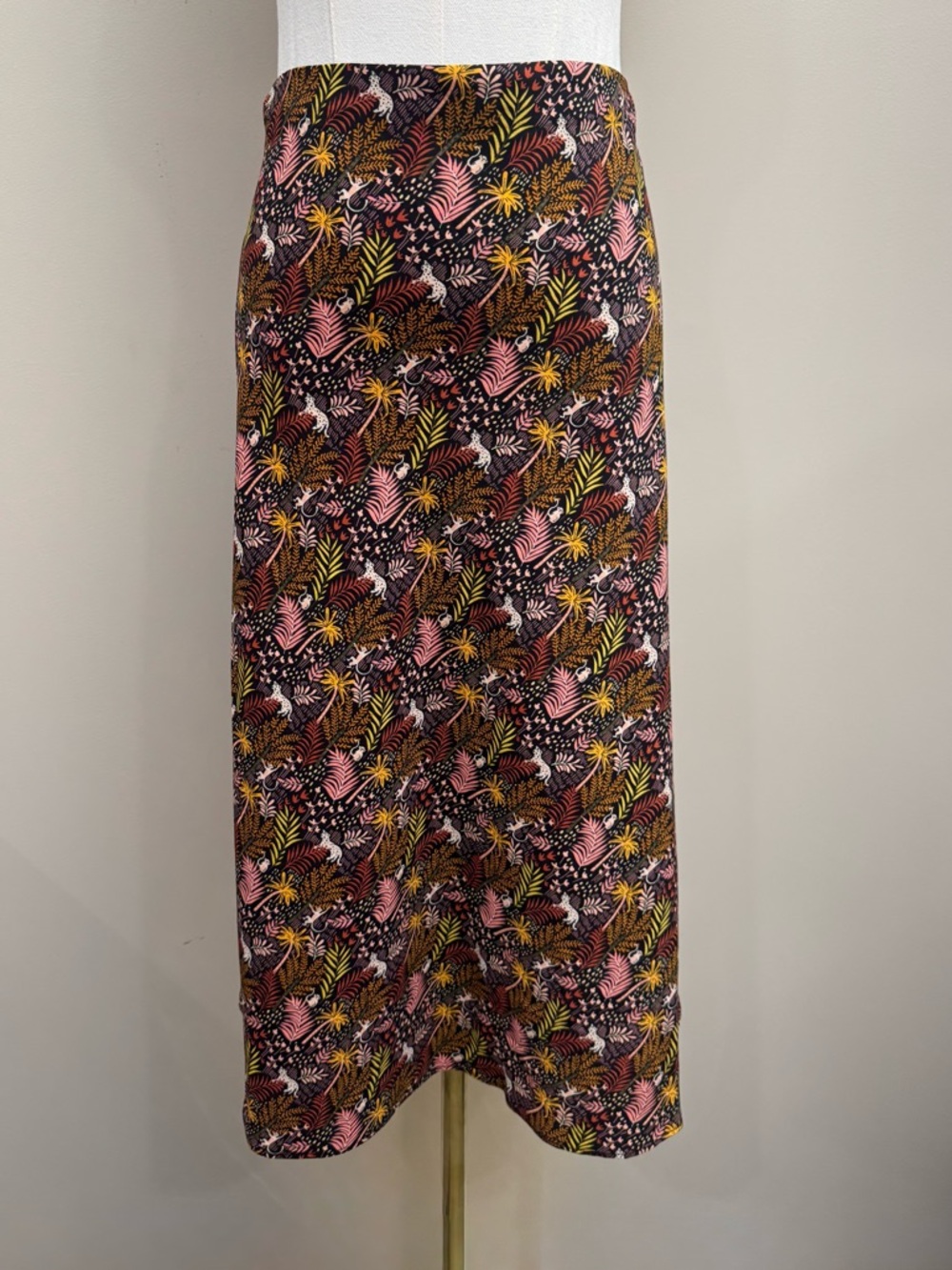 LOFT Palm Trees Bias Midi Skirt Petite XS Animal Floral Print